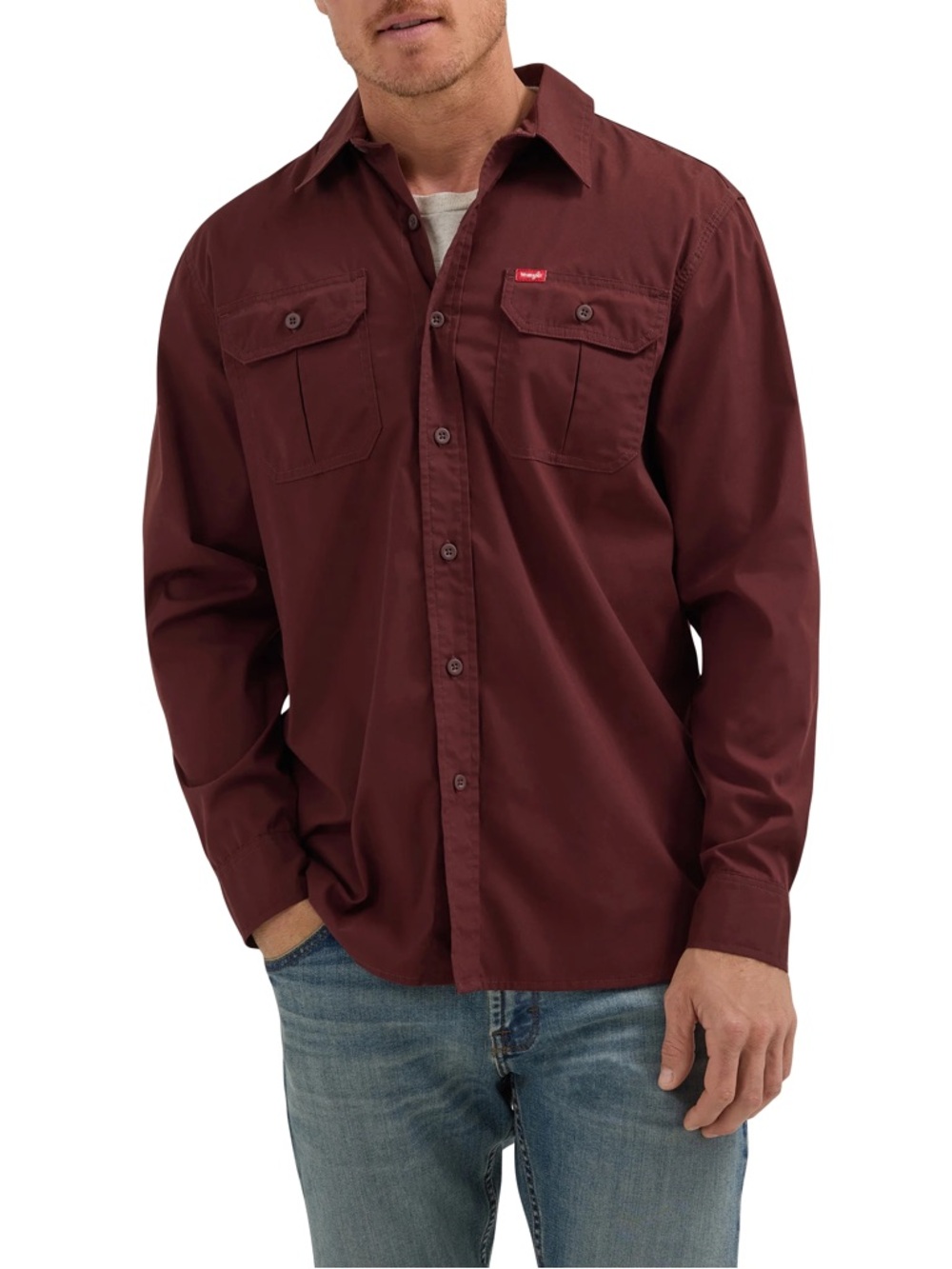 Wrangler Men's Burgundy Button-Up Shirt